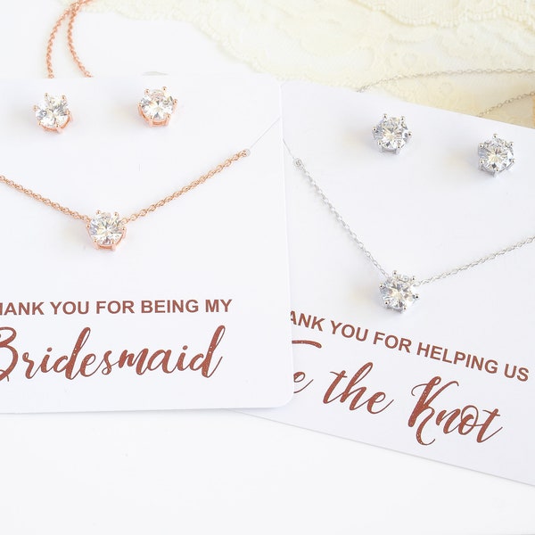 Bridesmaid Jewelry SET, Rose Gold, Silver, Gold, Bridesmaid Necklace Earring SET, Crystal Stud Earrings,Pendant Necklace,Mothers Gift, BETTY