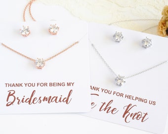 Bridesmaid Jewelry SET, Rose Gold, Silver, Gold, Bridesmaid Necklace Earring SET, Crystal Stud Earrings,Pendant Necklace,Mothers Gift, BETTY