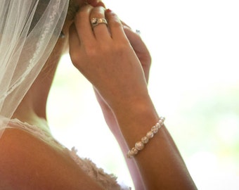 Simple Bridal Bracelet, Pearl Wedding Bracelet, Crystal Bridal Bracelet, Swarovski Pearl Bracelet, Rhinestone Wedding Bridal Jewelry, BERIT