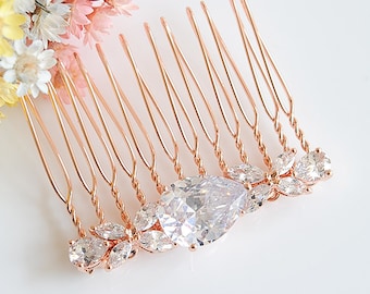 Rose Gold Bridal Hair Comb, Wedding Hair Comb, Crystal Headpiece, Teardrop Hairpin, Clover Leaf Hair Clip, Bridal Hair Jewelry, HARRIET