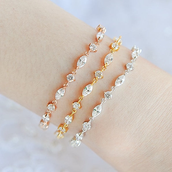 Bridal Bracelet, Rose Gold Wedding Bracelet, Crystal Tennis Bracelet, Wedding Bridal Jewelry, Simple Bracelet, Bridesmaid Bracelet, BECKY