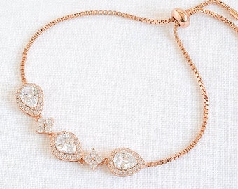 Wedding Bracelet, Rose Gold Bridal Bracelet, Teardrop Crystal Bracelet, Gold, Wedding Jewelry, Bridal Jewelry, Bridesmaid Bracelet, RENEE