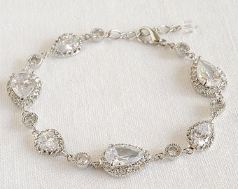 Crystal Bridal Bracelet, Rose Gold Wedding Bracelet, Bridal Jewelry, Teardrop Tennis Bracelet, Vintage Style Wedding Bridal Bracelet, HARLEY