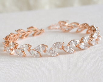 Rose Gold Wedding Bracelet, Crystal Bridal Bracelet, Marquise Crystal Tennis Bracelet, Leaf Cluster Bracelet, Bridal Wedding Jewelry, IRIS