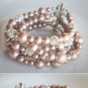 Wedding Bracelet, Pearl Bridal Bridal Bracelet, Crystal Rhinestone Bracelet Cuff, Modern Vintage Style Bridal Wedding Jewelry, ALLISON