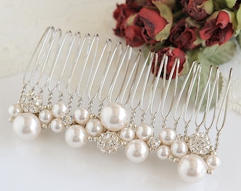 Pearl Cluster Bridal Hair Comb, Crystal Wedding Hair Comb, Swarovski Pearl Hairpiece, Bridal Hair Clip, Vintage Style Hair Jewelry, TASMIN