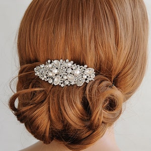 Swarovski Pearl Bridal Hair Comb, Crystal Wedding Hair Comb, Rose Flower Hair Clip, Bridal Hairpiece, Vintage Style Hair Jewelry, ROSA image 1