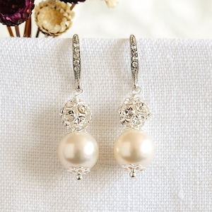 Simple Bridal Earrings, Wedding Earrings, Bridal Pearl Earrings, Crystal Earrings, Swarovski Dangle Drop Earrings, Wedding Jewelry, BERIT