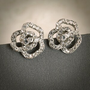 Bridal Stud Earrings, Crystal Wedding Earrings, Rose Flower Bridal Earrings, Wedding Earrings, Bridal Jewelry, Bridesmaid Earrings, ROSANA image 1
