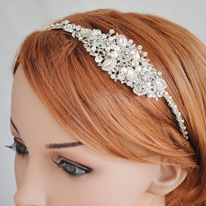 Bridal Headband, Crystal Wedding Headband, Rose Gold Headband, Rose Flower Leaf Headband, Swarovski Pearl Headpiece, Wedding Hair Vine, ROSA