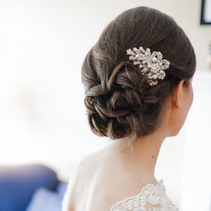 Pearl Bridal Hair Comb, Vintage Style Crystal Wedding Hair Comb, Rose Gold Bow Bridal Hair Comb, Bridal Wedding Hair Accessories, CADENCE image 1