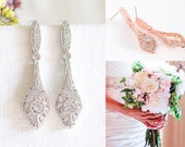 Bridal Earrings, Crystal Wedding Earrings, Art Deco Dangle Drop Earrings, Vintage Style Wedding Bridal Jewelry, Rose Gold Earrings, REGINA