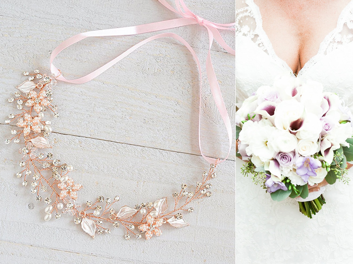 Rose Gold Bridal Headband Crystal Flower Leaf Bridal Hair - Etsy