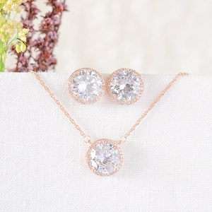 Rose Gold Bridal Jewelry Set Wedding Necklace Earring Set - Etsy