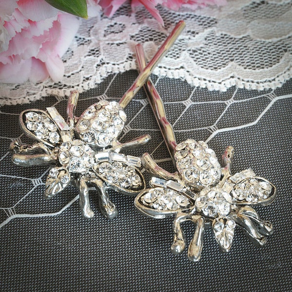 Bridal Hair Pin, Swarovski Crystal Wedding Hairpin, Wedding Hair Clip, Hair Jewelry, Bobby Pins, Vintage Style Hair Accessories, QUEEN BEE