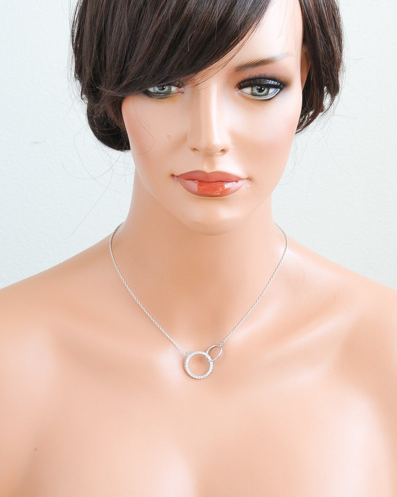 Bridesmaid Gift Wedding Gift Bridesmaid Jewelry Silver ELAINE Gold Rose Gold Crystal Pendant Necklace Interlocking Circle Necklace