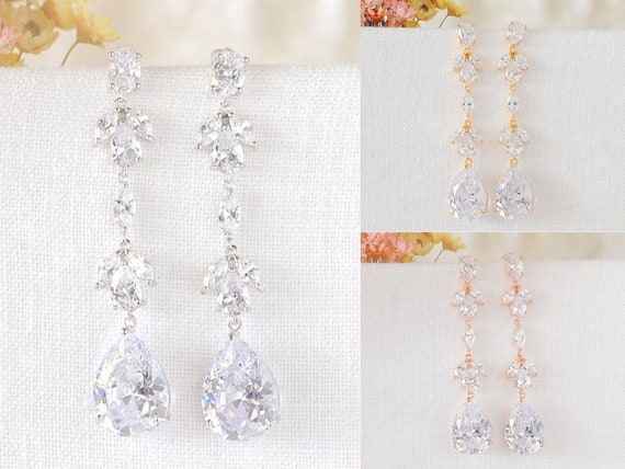Silver Cubic Zirconia Bridal Earrings | Symila Fashion