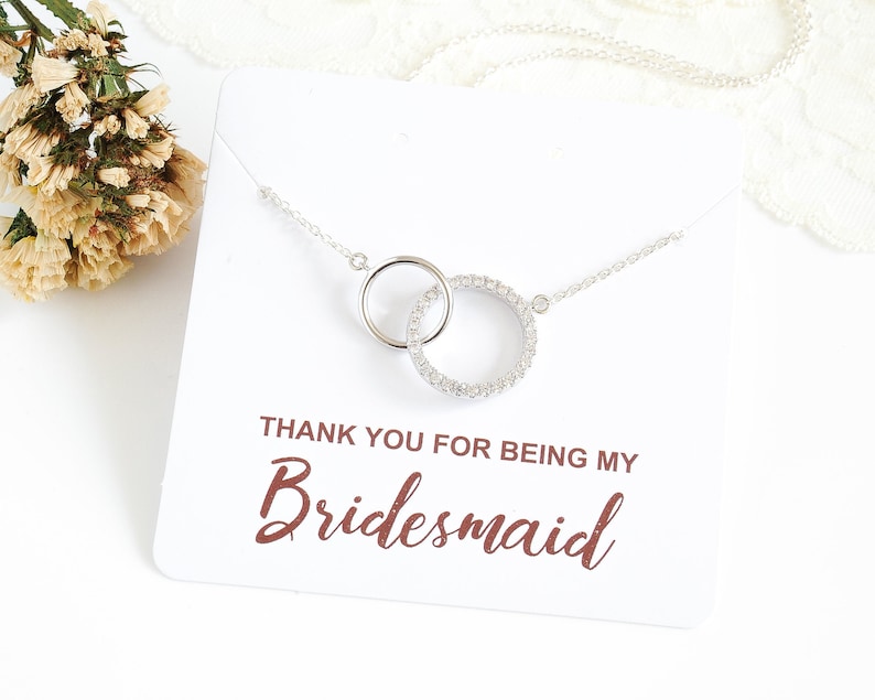Bridesmaid Gift Wedding Gift Bridesmaid Jewelry Silver ELAINE Gold Rose Gold Crystal Pendant Necklace Interlocking Circle Necklace