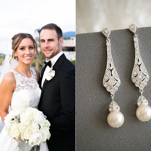 Bridal Earrings, CLIP ON or Stud Wedding Earrings, Screw Clip-On Earrings, Swarovski Pearl Drop Earrings, Wedding Bridal Jewelry, TRISSIE image 2