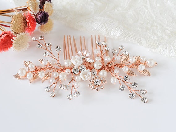 Goldener Braut-Kopfschmuck Mit Kristallblumen & Perlen – Haarkamm Für Hochzeit & Feiern