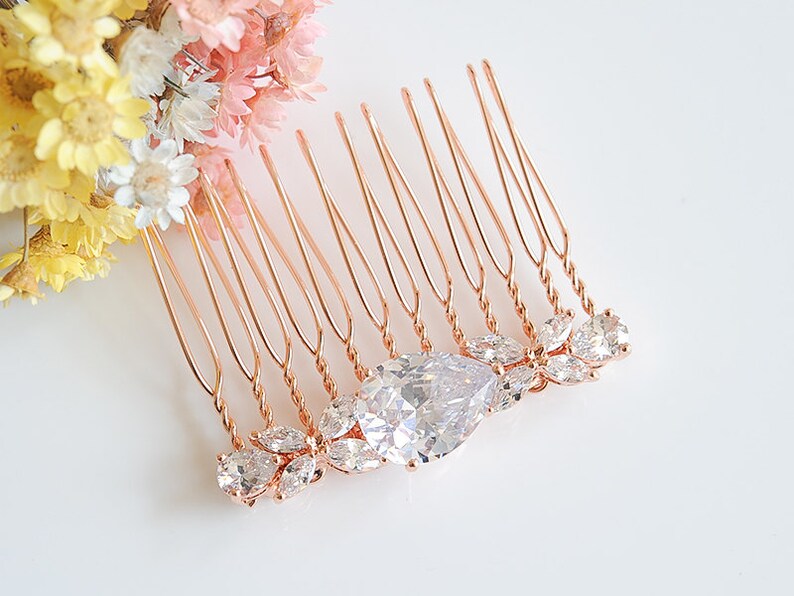 Clover Leaf Hair Clip Wedding Hair Comb Crystal Headpiece HARRIET Bridal Hair Jewelry Rose Gold Bridal Hair Comb Teardrop Hairpin