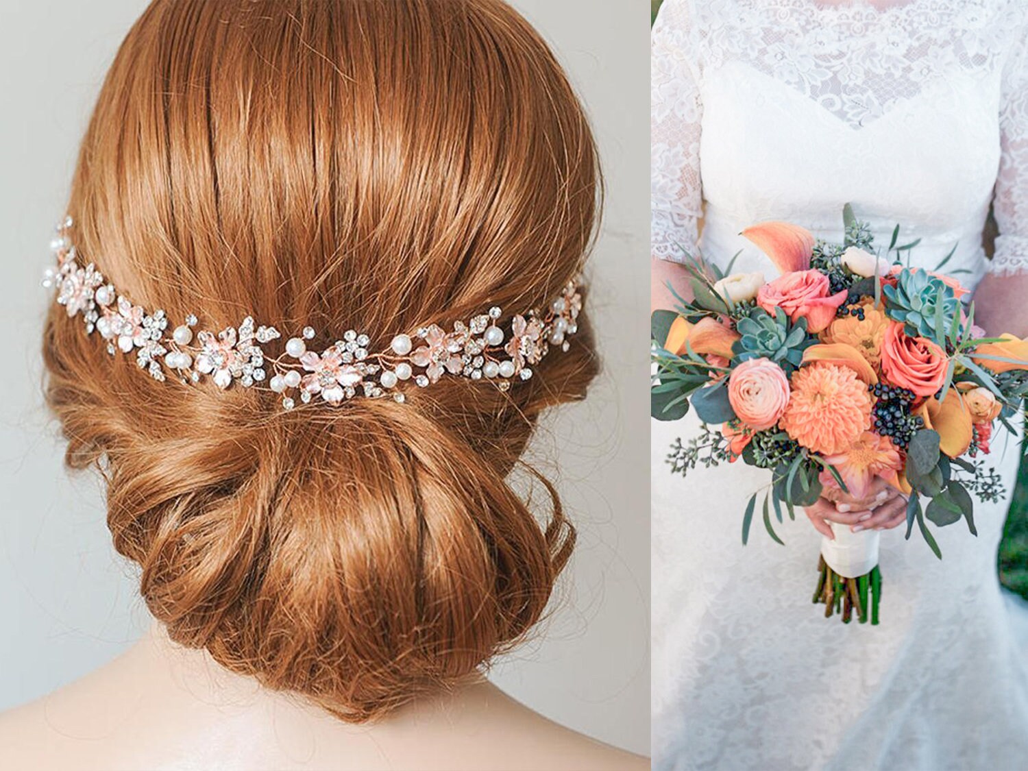 Rose Gold Bridal Hair Vine, Wedding Headband, Pearl Cluster 