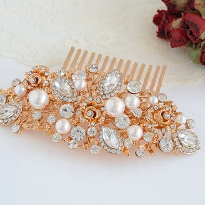 Swarovski Pearl Bridal Hair Comb, Crystal Wedding Hair Comb, Rose Flower Hair Clip, Bridal Hairpiece, Vintage Style Hair Jewelry, ROSA image 5