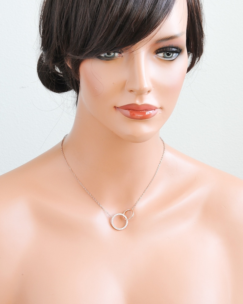 Bridesmaid Gift Wedding Gift Bridesmaid Jewelry Silver ELAINE Gold Rose Gold Crystal Pendant Necklace Interlocking Circle Necklace