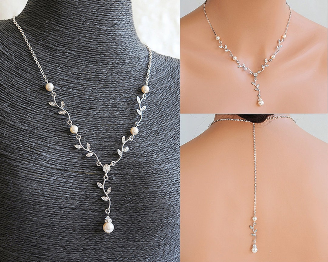 Bridal Necklace, Vintage Style Wedding Jewelry, Crystal Leaf