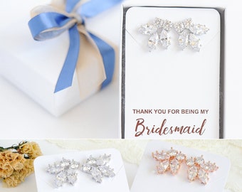 Bridesmaid Earrings, Crystal Leaf Stud Earrings, Bridesmaid Jewelry, Mother of the Bride, Mother of the Groom, Bridesmaid Gift, ISLA