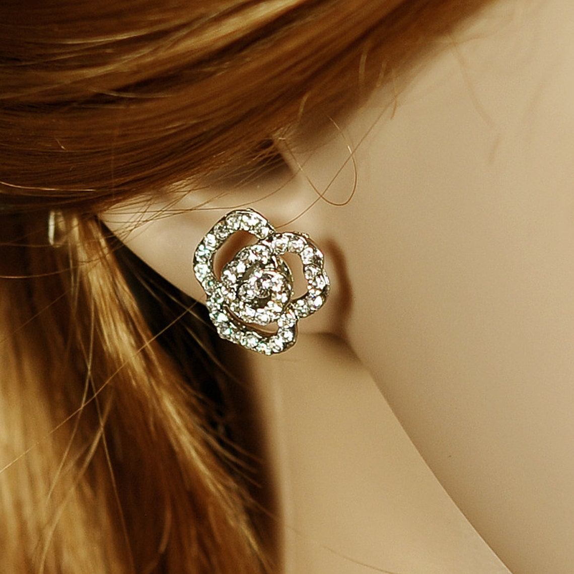 Bridal Stud Earrings Crystal Wedding Earrings Rose Flower Etsy