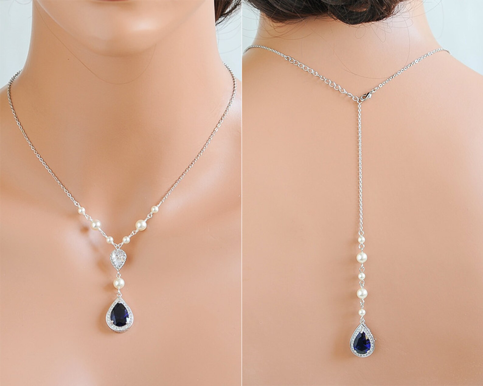 BLUE PINK CRYSTAL NECKLACE. T584NCB