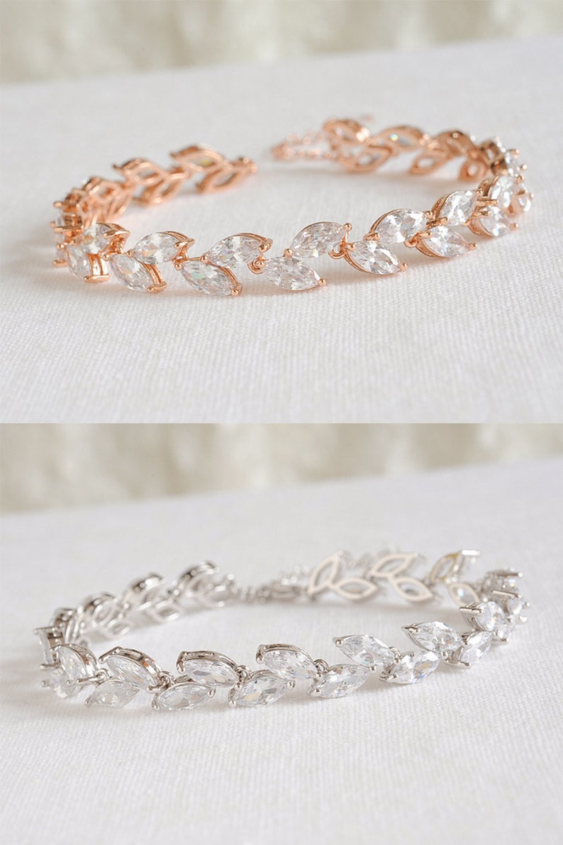 Crystal Bridal Bracelet Rose Gold Wedding Bracelet Marquise Etsy