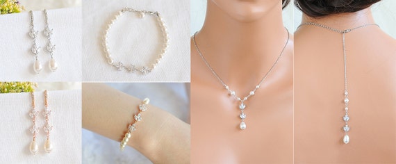 EVER FAITH Hochzeitsschmuck Set - Kristall Blume Halskette Mit Ohrringen & Armband Für Braut & Brautjungfern