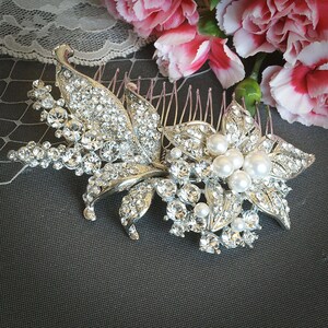 Bridal Hair Comb, Vintage Style Bridal Hair Accessories, Swarovski Crystal and Pearl Wedding Hair Comb, Flower Leaf Wedding Hairpiece, MAITE image 5