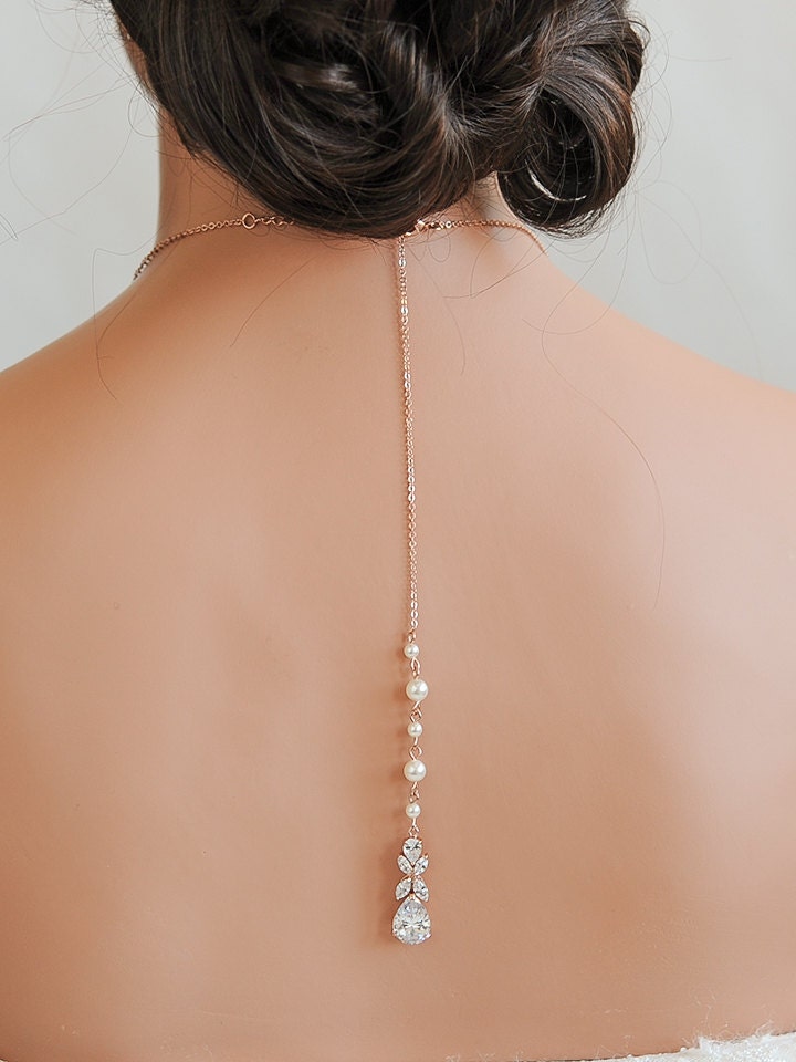 Bridal Necklace, Vintage Style Wedding Jewelry, Crystal Leaf Vine Y Necklace,  Swarovski Pearl Backdrop Necklace, Back Drop Necklace, KACEY - Etsy