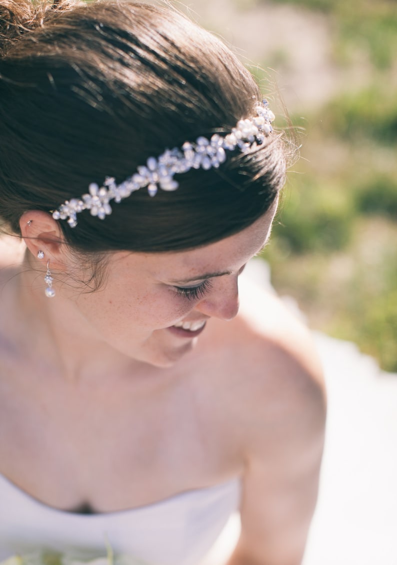 Bridal Headband, Crystal Leaf Vine Wedding Headband, Freshwater Pearl and Rhinestone Bridal Headband,Wedding Bridal Hair Accessories, ELVINA image 5