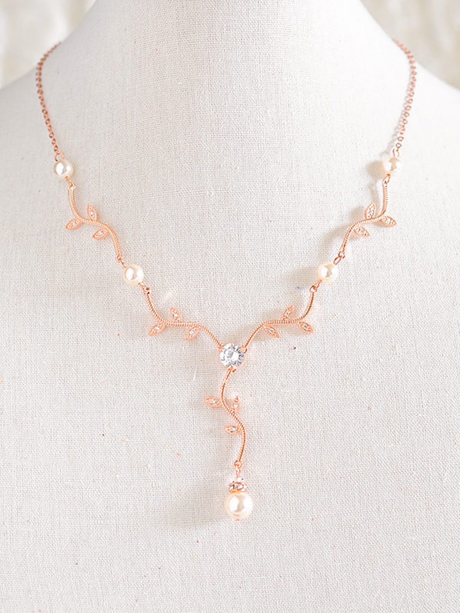 Bridal Necklace Vintage Style Wedding Jewelry Crystal Leaf Etsy