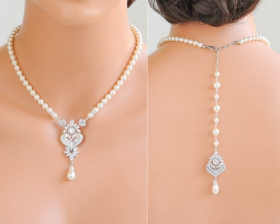 Rose Gold Bridal Necklace Rose Gold Crystal & Pearl Necklace 