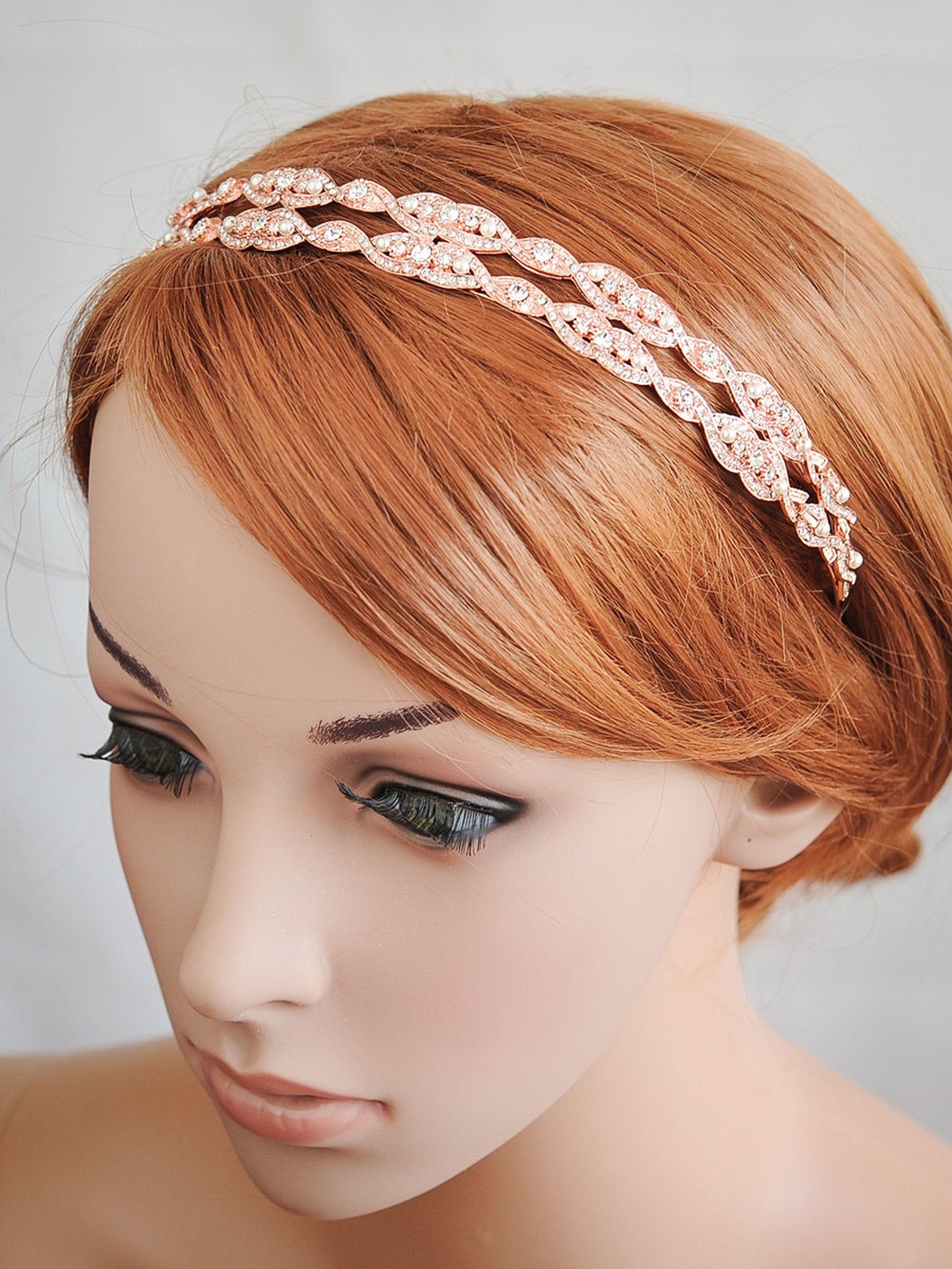 Vintage Style Rose Gold Wedding Headband Oval Rhinestone - Etsy