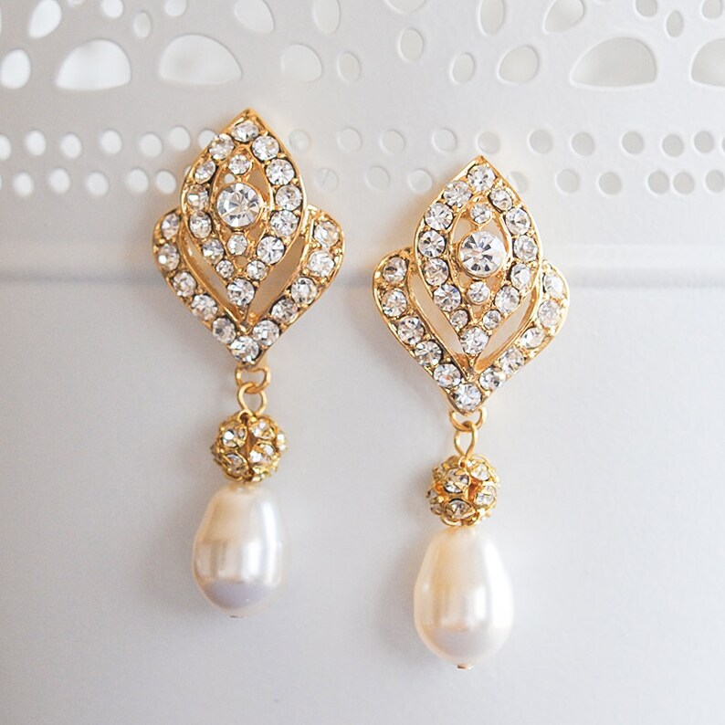 Bridal Jewelry Art Deco Bridal Earrings Swarovski Pearl - Etsy