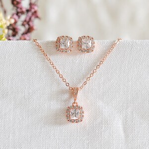 Rose Gold Bridal Jewelry Set Wedding Necklace Earrings Set - Etsy