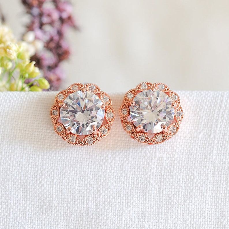 Bridal Stud Earrings Crystal Wedding Earrings Art Deco Style Etsy