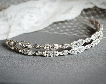 Wedding Headband, Crystal Bridal Headband, Swarovski Pearl Bridal Headband, Old Hollywood Hair Accessories, Bridal Tiara Crown, GABRIELLE