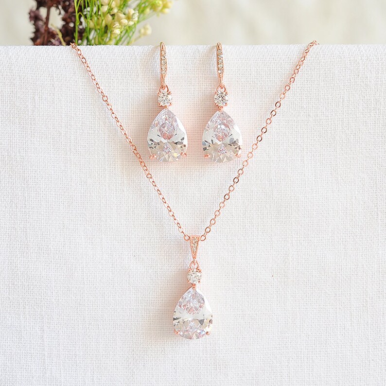 Rose Gold Bridal Jewelry SET SILVER Wedding Necklace Set Etsy