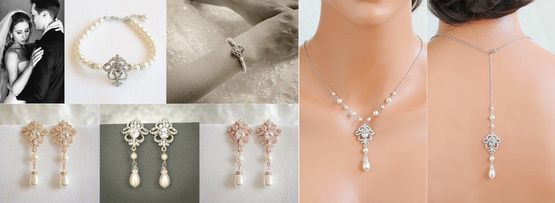 Bridal Earrings, Wedding Earrings, Swarovski Pearl and Crystal Rhinestone Dangle Earrings, Teardrop Drop Earrings, Bridal Jewelry, JOLENE image 7