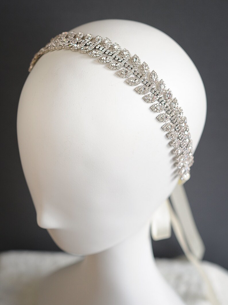 Rose Gold Bridal Headband Crystal Leaf Cluster Wedding Etsy