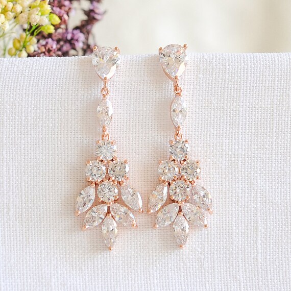 BriLove Women's Crystal Rhinestone Teardrop Earrings – Flower Chandelier Dangle Earrings For Wedding, Party, Prom | Lead & Nickel Free