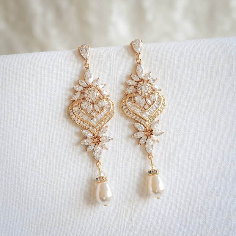 Gold Wedding Earrings Chandelier Bridal Earrings Long Dangle Etsy Canada