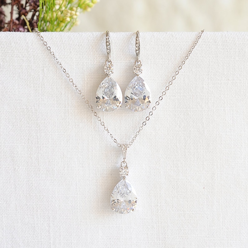 Rose Gold Bridal Jewelry SET SILVER Wedding Necklace Set Etsy